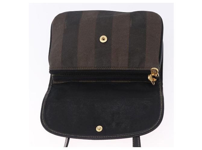 Pequin Borsa a Spalla FENDI Pecan Canvas PVC Nero Marrone Auth kk691 - vista 18
