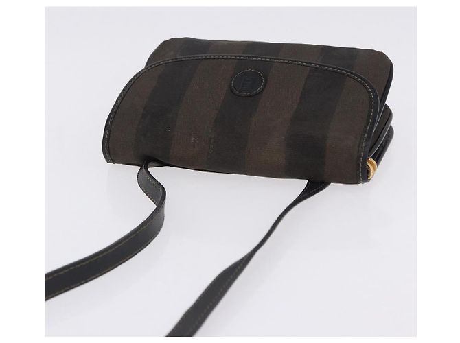 Pequin Borsa a Spalla FENDI Pecan Canvas PVC Nero Marrone Auth kk691 - vista 6