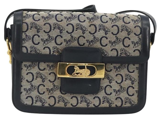 Céline Borsa a tracolla CELINE C Sulky Canvas Navy Gold Tone Auth ep15449 Blu navy - vista 13