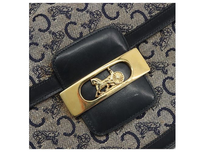 Céline Borsa a tracolla CELINE C Sulky Canvas Navy Gold Tone Auth ep15449 Blu navy - vista 17