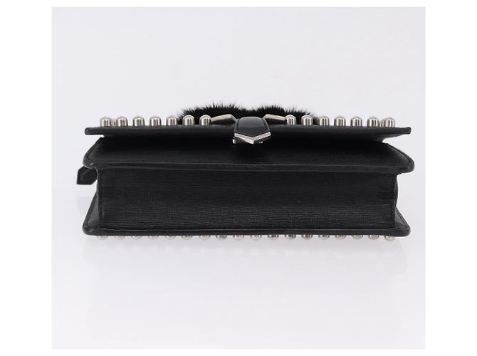 FENDI Karito Chain Shoulder Wallet Pelle Nero Argento 8M0346 Auth ka5424V - vista 5