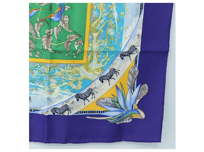 Hermès Carré 90 Sciarpa « TROPIQUES » Seta Blu Auth 190320M - vista 10
