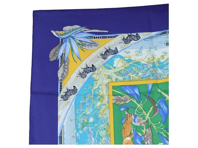 Hermès Carré 90 Sciarpa « TROPIQUES » Seta Blu Auth 190320M - vista 2