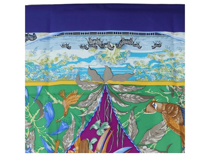 Hermès Carré 90 Sciarpa « TROPIQUES » Seta Blu Auth 190320M - vista 3