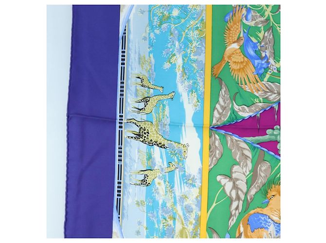 Hermès Carré 90 Sciarpa « TROPIQUES » Seta Blu Auth 190320M - vista 5