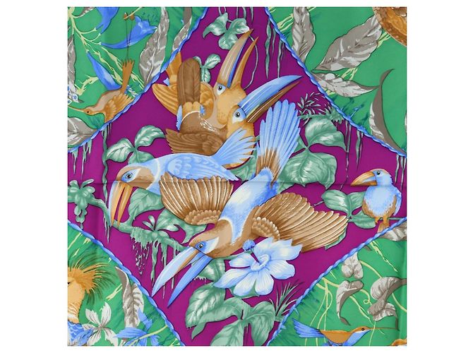 Hermès Carré 90 Sciarpa « TROPIQUES » Seta Blu Auth 190320M - vista 6