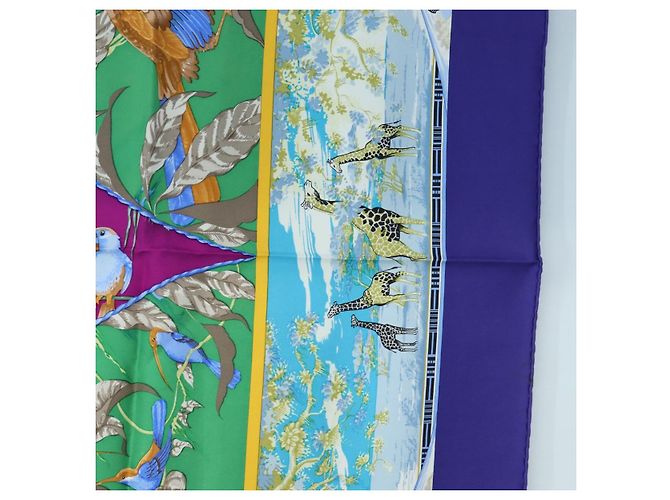 Hermès Carré 90 Sciarpa « TROPIQUES » Seta Blu Auth 190320M - vista 7