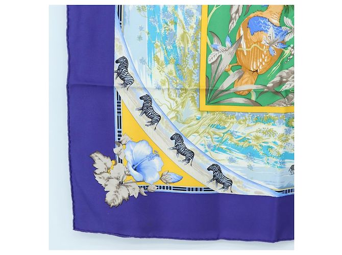 Hermès Carré 90 Sciarpa « TROPIQUES » Seta Blu Auth 190320M - vista 8