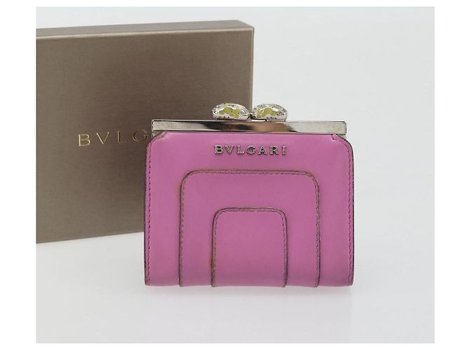 Bulgari Monedero BVLGARI de cuero rosa plata Auth bs36286 - vista 12