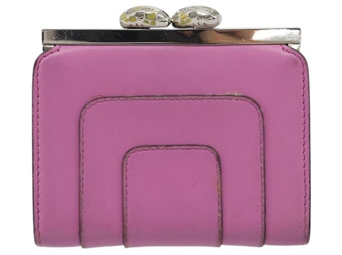 Bulgari Monedero BVLGARI de cuero rosa plata Auth bs36286 - vista 2