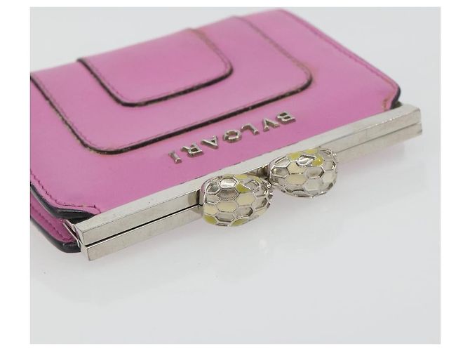 Bulgari Monedero BVLGARI de cuero rosa plata Auth bs36286 - vista 5