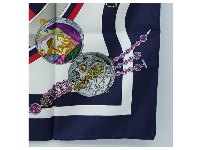 Hermès HERMES Carré 90 Sciarpa in seta "la ronde des heures" Navy White Auth ki6727M Bianco Blu navy - vista 10