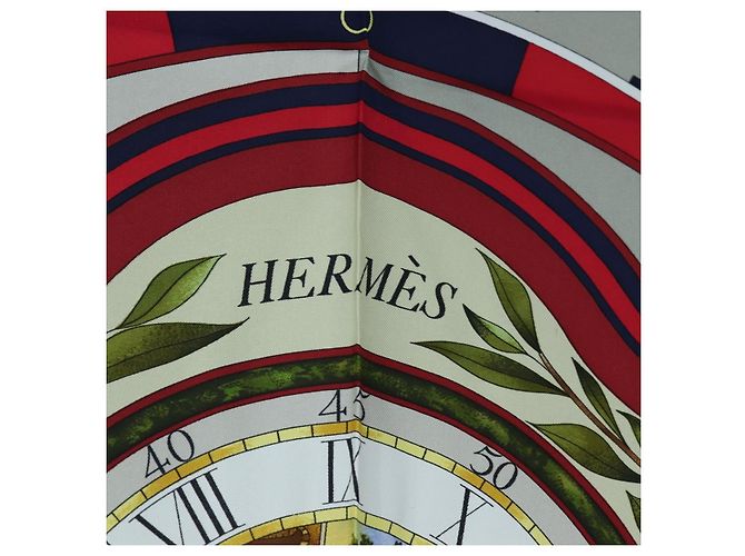 Hermès HERMES Carré 90 Sciarpa in seta "la ronde des heures" Navy White Auth ki6727M Bianco Blu navy - vista 11