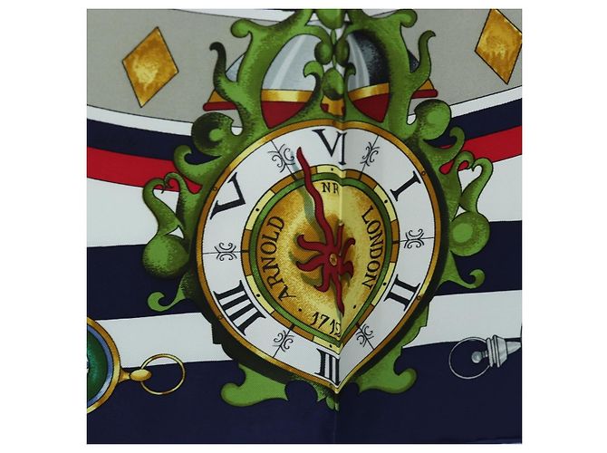 Hermès HERMES Carré 90 Sciarpa in seta "la ronde des heures" Navy White Auth ki6727M Bianco Blu navy - vista 14