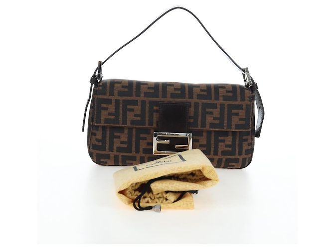 FENDI Zucca Canvas Mamma Baguette Borsa a Spalla Marrone Nero Auth 192625SAM - vista 12