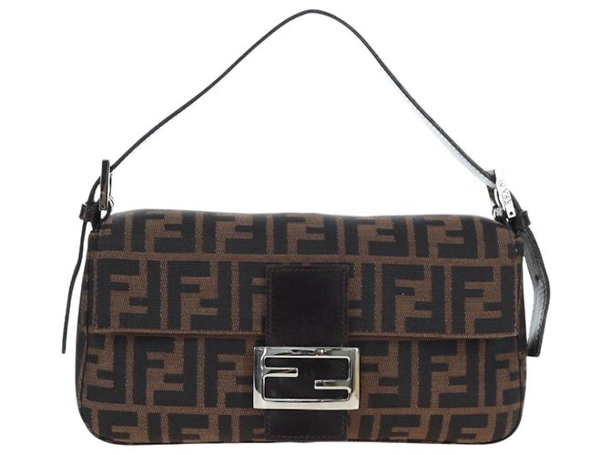 FENDI Zucca Canvas Mamma Baguette Borsa a Spalla Marrone Nero Auth 192625SAM - vista 13