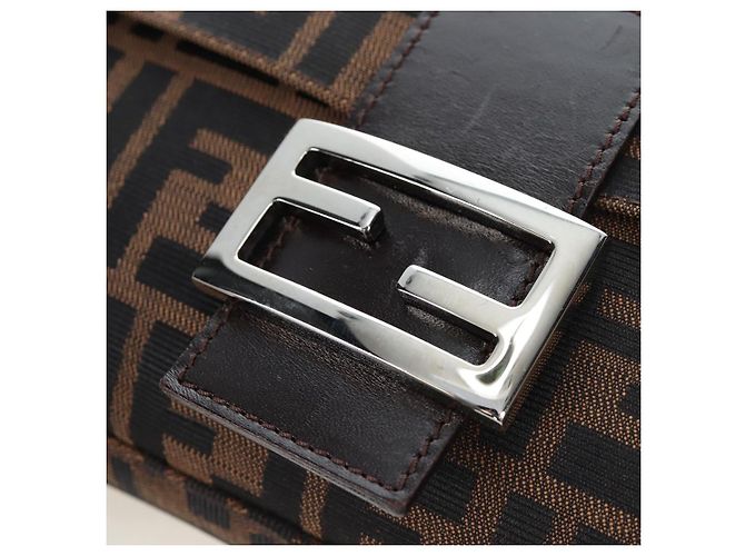 FENDI Zucca Canvas Mamma Baguette Borsa a Spalla Marrone Nero Auth 192625SAM - vista 19