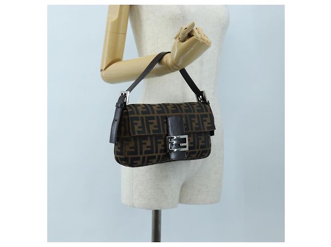FENDI Zucca Canvas Mamma Baguette Borsa a Spalla Marrone Nero Auth 192625SAM - vista 26