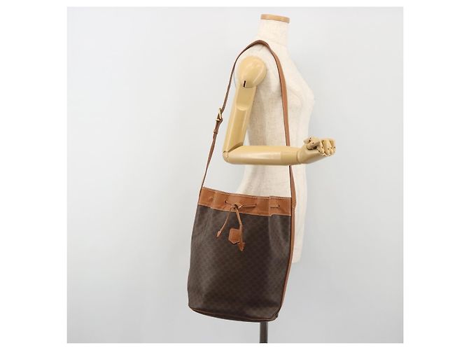 Céline Borsa a tracolla CELINE in tela Macadam PVC Pelle Marrone Oro Auth bs36270 D'oro - vista 24