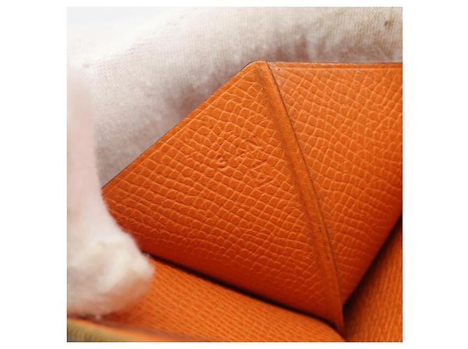 Hermès HERMES Bearn Dupri Long Wallet Leather Orange Gold Auth 193167 D'oro Arancione - vista 12