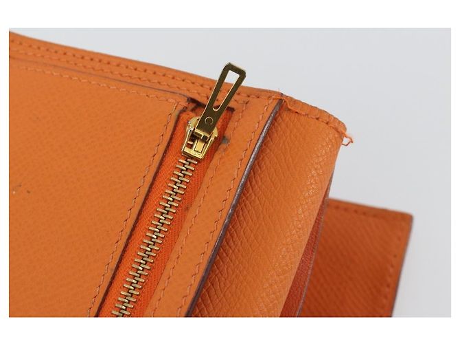Hermès HERMES Bearn Dupri Long Wallet Leather Orange Gold Auth 193167 D'oro Arancione - vista 18