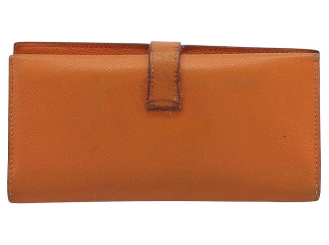 Hermès HERMES Bearn Dupri Long Wallet Leather Orange Gold Auth 193167 D'oro Arancione - vista 2