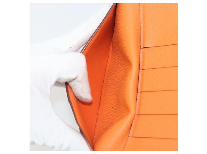 Hermès HERMES Bearn Dupri Long Wallet Leather Orange Gold Auth 193167 D'oro Arancione - vista 23