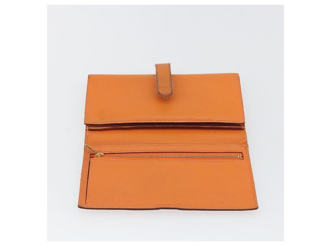 Hermès HERMES Bearn Dupri Long Wallet Leather Orange Gold Auth 193167 D'oro Arancione - vista 9
