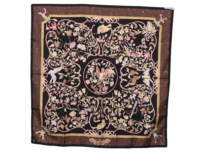 Hermès HERMES Carré 90 Sciarpa di seta "PiERRES d' ORiENT et d' OCCiDENT" Black Auth ki6722 Marrone Nero - vista 12