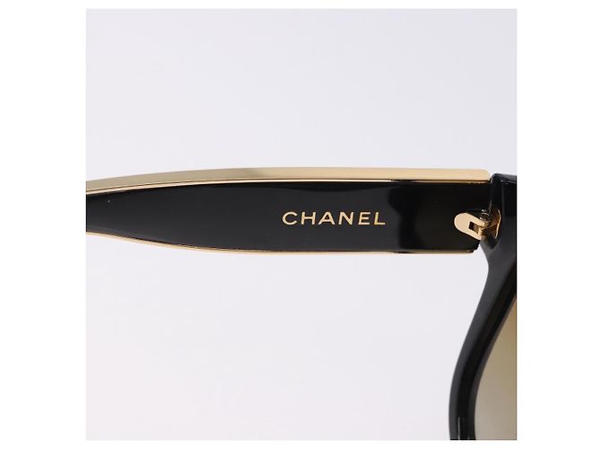 CHANEL Sunglasses Plastic Black Gold Tone CC Auth ka5399 - view 10