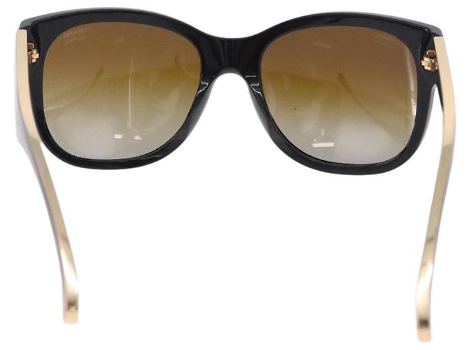 CHANEL Sunglasses Plastic Black Gold Tone CC Auth ka5399 - view 2