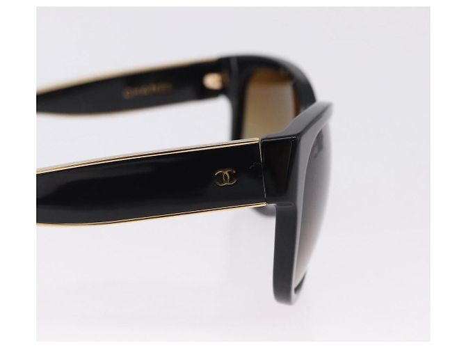 CHANEL Sunglasses Plastic Black Gold Tone CC Auth ka5399 - view 6