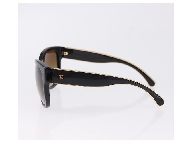 CHANEL Sunglasses Plastic Black Gold Tone CC Auth ka5399 - view 7
