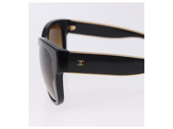 CHANEL Sunglasses Plastic Black Gold Tone CC Auth ka5399 - view 8