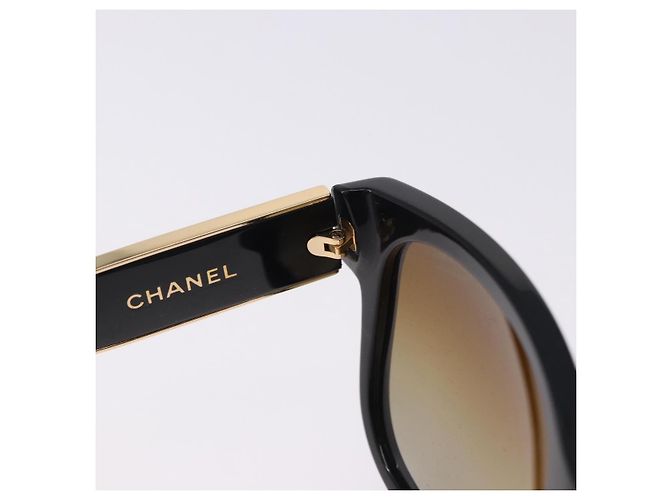 CHANEL Sunglasses Plastic Black Gold Tone CC Auth ka5399 - view 9