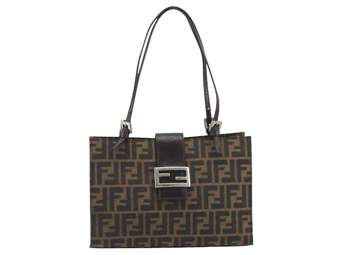 FENDI Zucca Canvas Mamma Baguette Tote Bag Braun Schwarz Authentisch 194611 - Ansicht 13