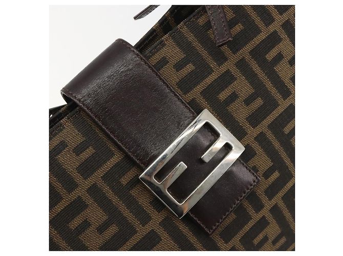 FENDI Zucca Canvas Mamma Baguette Tote Bag Braun Schwarz Authentisch 194611 - Ansicht 18