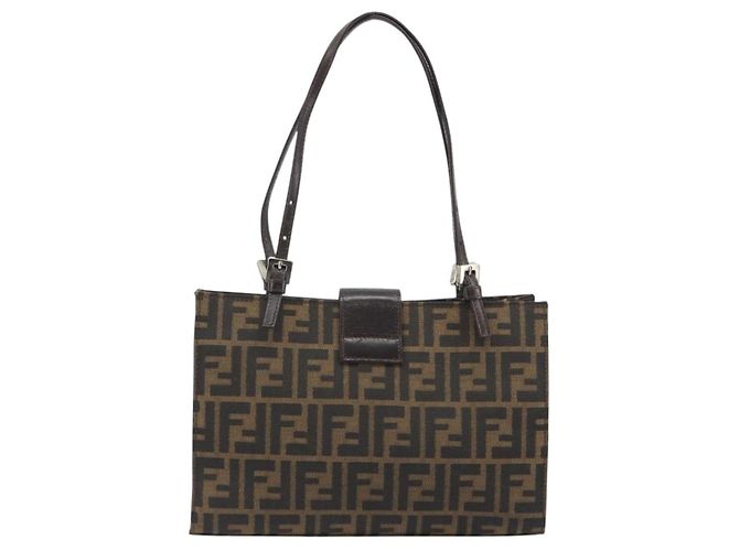 FENDI Zucca Canvas Mamma Baguette Tote Bag Braun Schwarz Authentisch 194611 - Ansicht 2