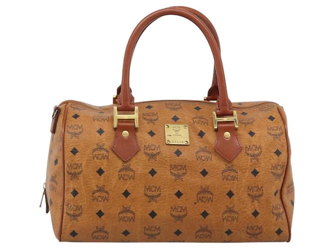 Borsa Boston MCM Logogram Vicetos in PVC e pelle Marrone Oro Auth 193811 D'oro - vista 13