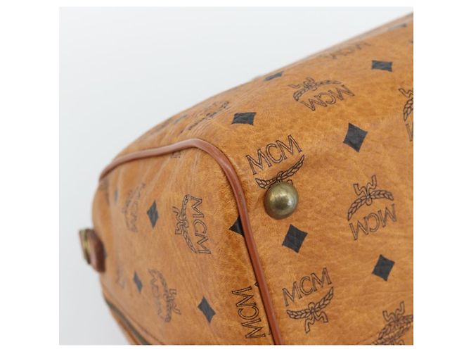 Borsa Boston MCM Logogram Vicetos in PVC e pelle Marrone Oro Auth 193811 D'oro - vista 14