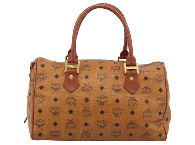 Borsa Boston MCM Logogram Vicetos in PVC e pelle Marrone Oro Auth 193811 D'oro - vista 2