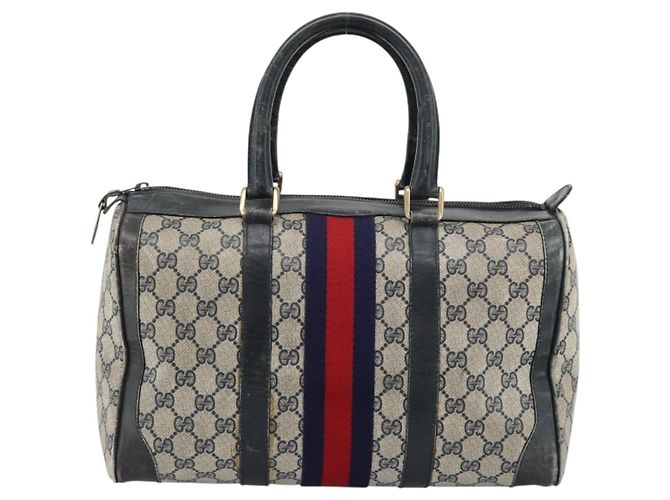 Borsa Boston GUCCI GG Supreme Sherry Line PVC Blu Navy Oro Auth 192619 D'oro - vista 13