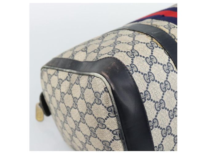 Borsa Boston GUCCI GG Supreme Sherry Line PVC Blu Navy Oro Auth 192619 D'oro - vista 14