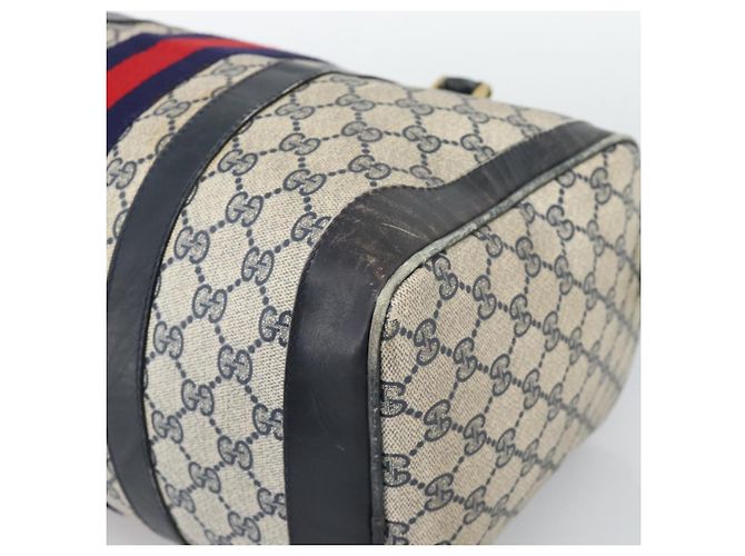 Borsa Boston GUCCI GG Supreme Sherry Line PVC Blu Navy Oro Auth 192619 D'oro - vista 15