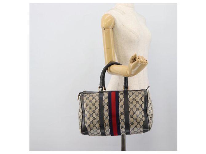 Borsa Boston GUCCI GG Supreme Sherry Line PVC Blu Navy Oro Auth 192619 D'oro - vista 19