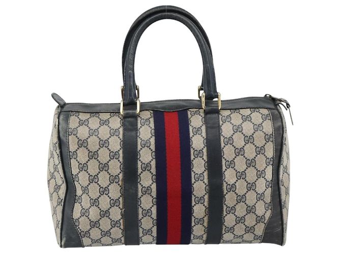 Borsa Boston GUCCI GG Supreme Sherry Line PVC Blu Navy Oro Auth 192619 D'oro - vista 2