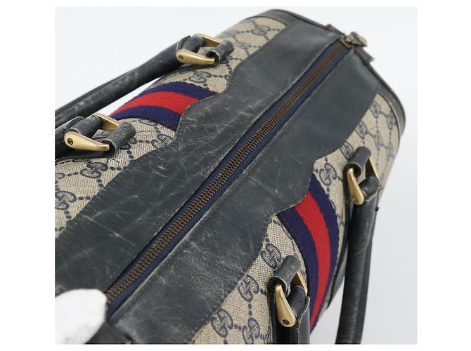 Borsa Boston GUCCI GG Supreme Sherry Line PVC Blu Navy Oro Auth 192619 D'oro - vista 6