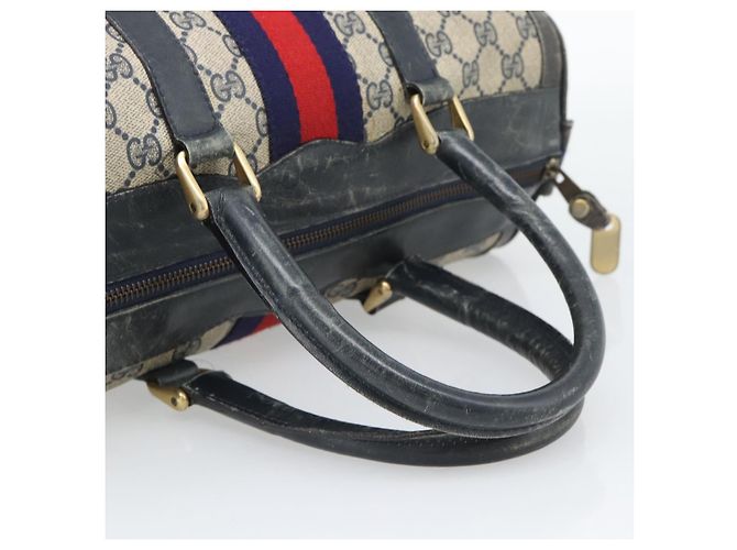 Borsa Boston GUCCI GG Supreme Sherry Line PVC Blu Navy Oro Auth 192619 D'oro - vista 7