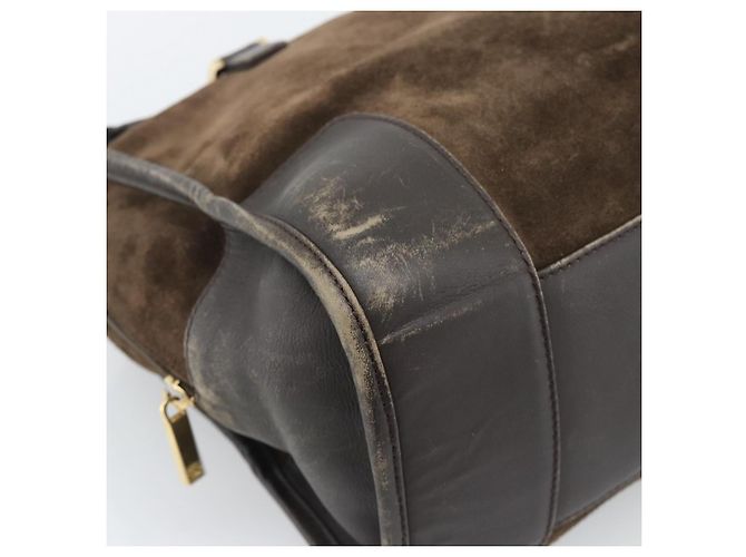 Sac à main LOEWE en daim marron avec détails dorés Auth ep15349 - vue 14