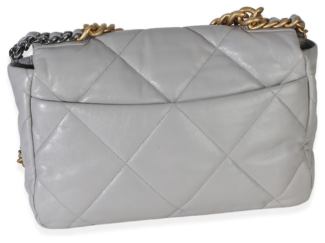 Chanel 19 Flap Bag aus gestepptem grauen Lammleder, groß Braun - Ansicht 2